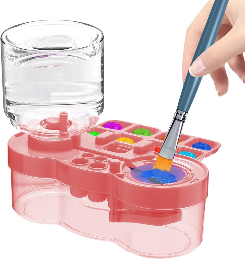 ACGASK 3-in-1 Paint Brush Cleaner Cup – Water Recycling Rinser with Holder & Palette | Multifunctional Acrylic Paint Water Cup for Kids & Artists | Art Supplies for Painting Station，Pink - Image 1
